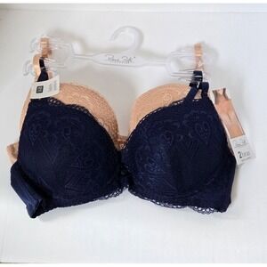René Rofé Lingerie 2-Pack‎ Lightly Padded Bras 36B Navy & Peach Lace Underwire